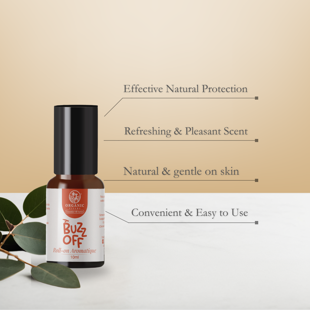 ORGANIC FIELDS Buzz Off Roll On Aromatique Essential Oil 10ml