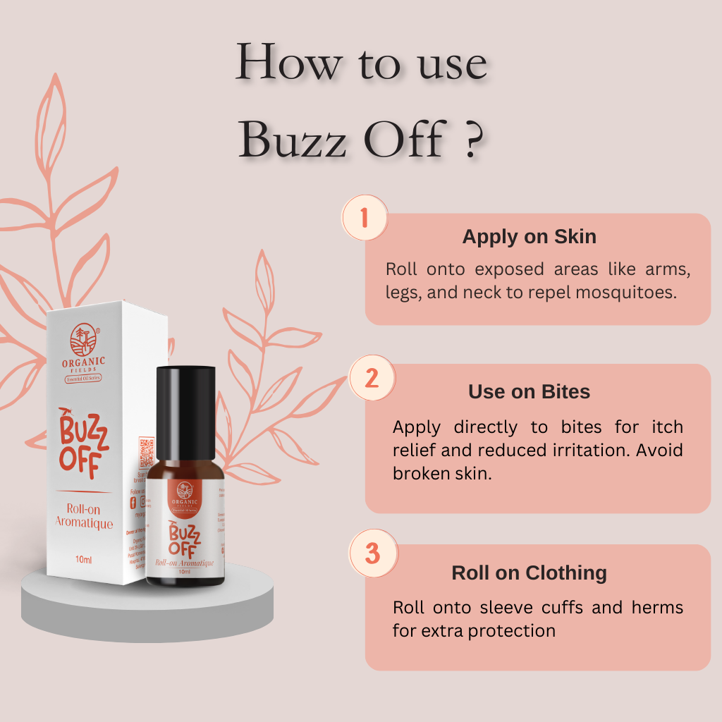 ORGANIC FIELDS Buzz Off Roll On Aromatique Essential Oil 10ml