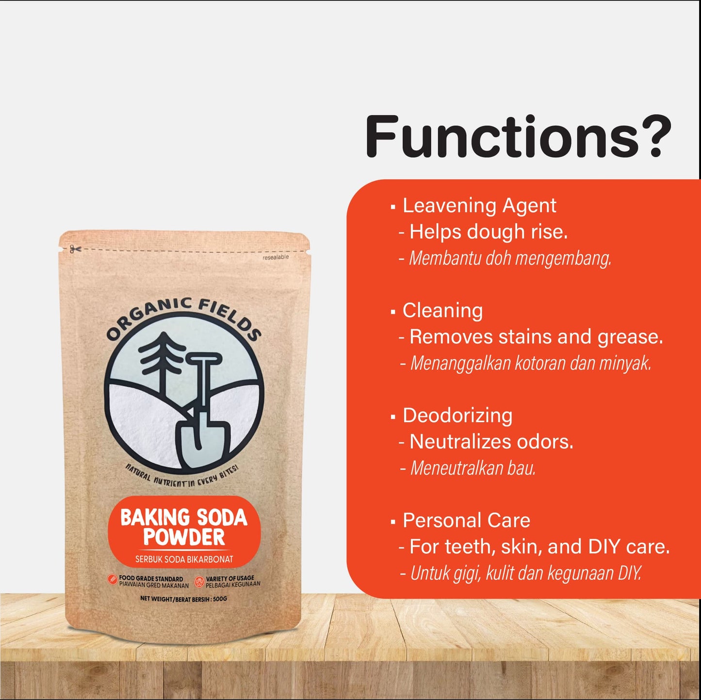 ORGANIC FIELDS Baking Soda Powder 500g