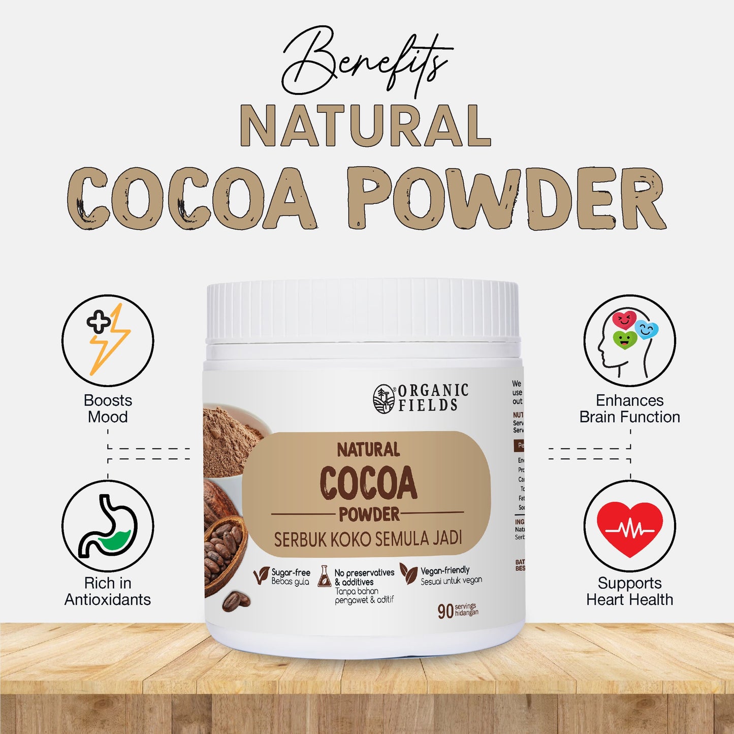 ORGANIC FIELDS Natural Cocoa Powder 180g