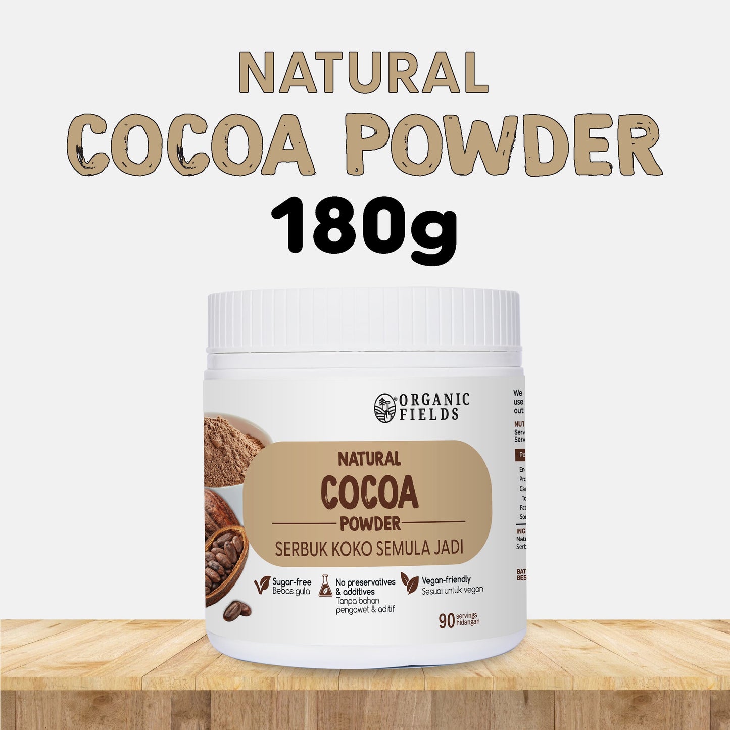 ORGANIC FIELDS Natural Cocoa Powder 180g
