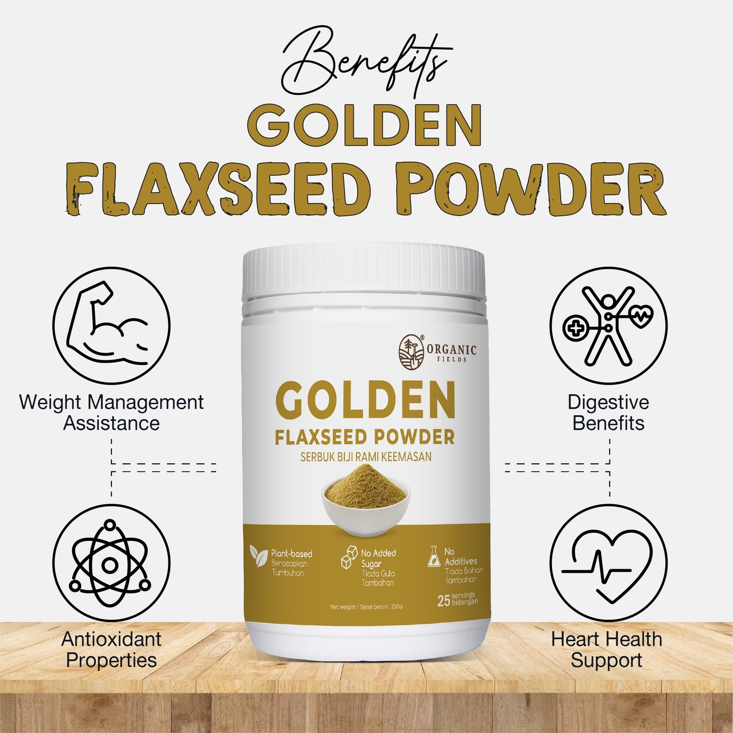 ORGANIC FIELDS Golden Flaxseed Powder 250g