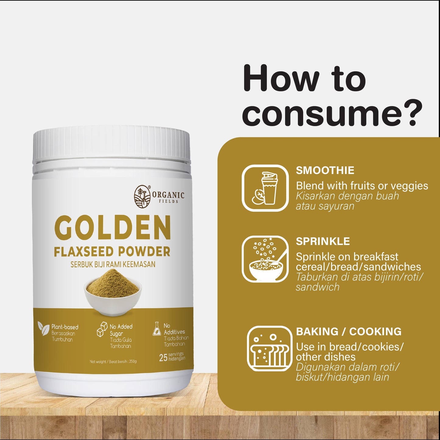 ORGANIC FIELDS Golden Flaxseed Powder 250g