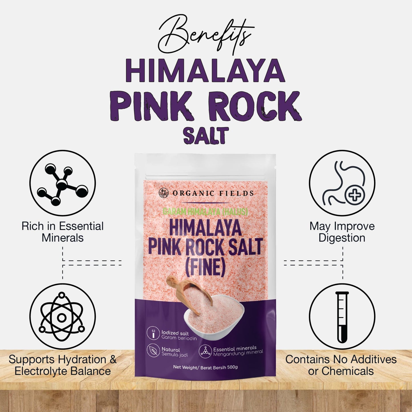 ORGANIC FIELDS Himalaya Pink Rock Salt 500g