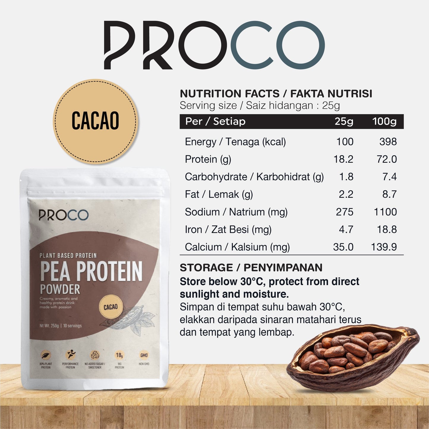 PROCO 豌豆蛋白可可 250 克