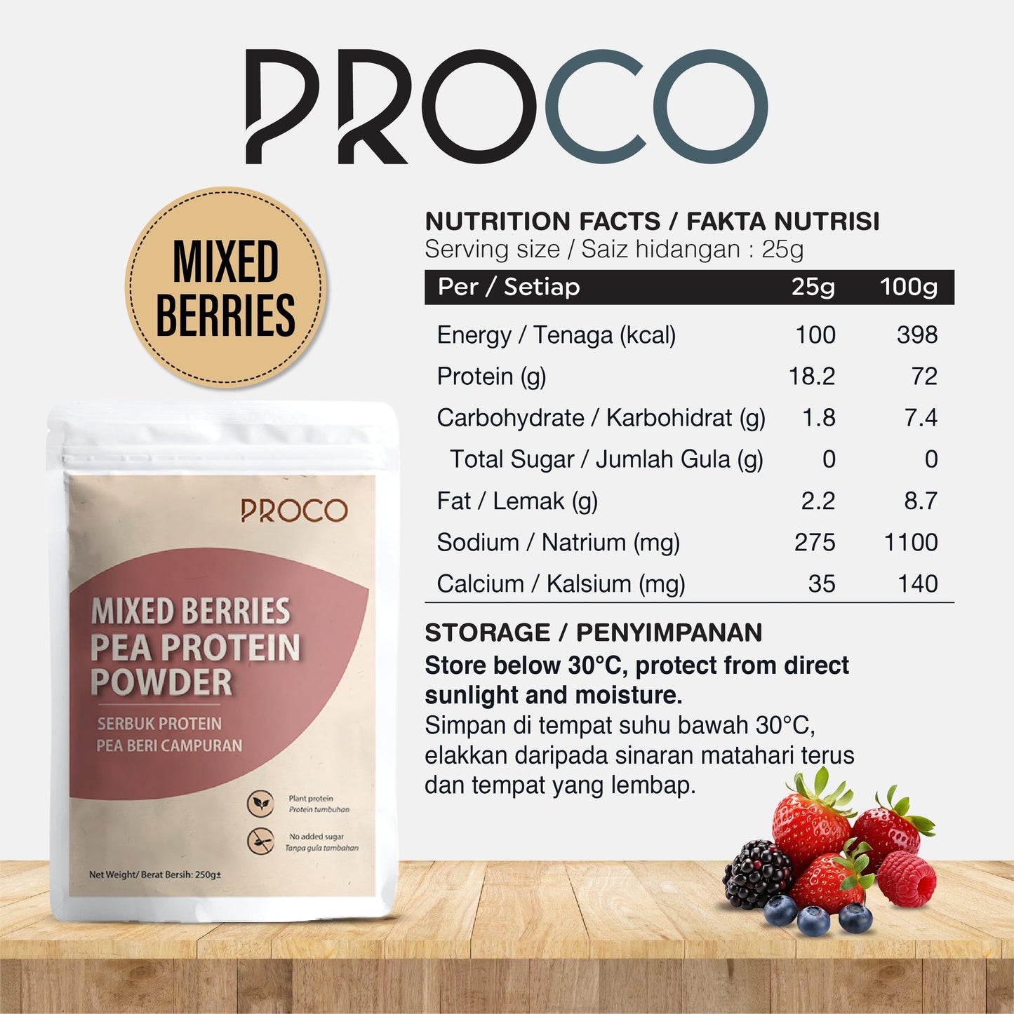 PROCO Pea Protein Mixed Berries 250gm