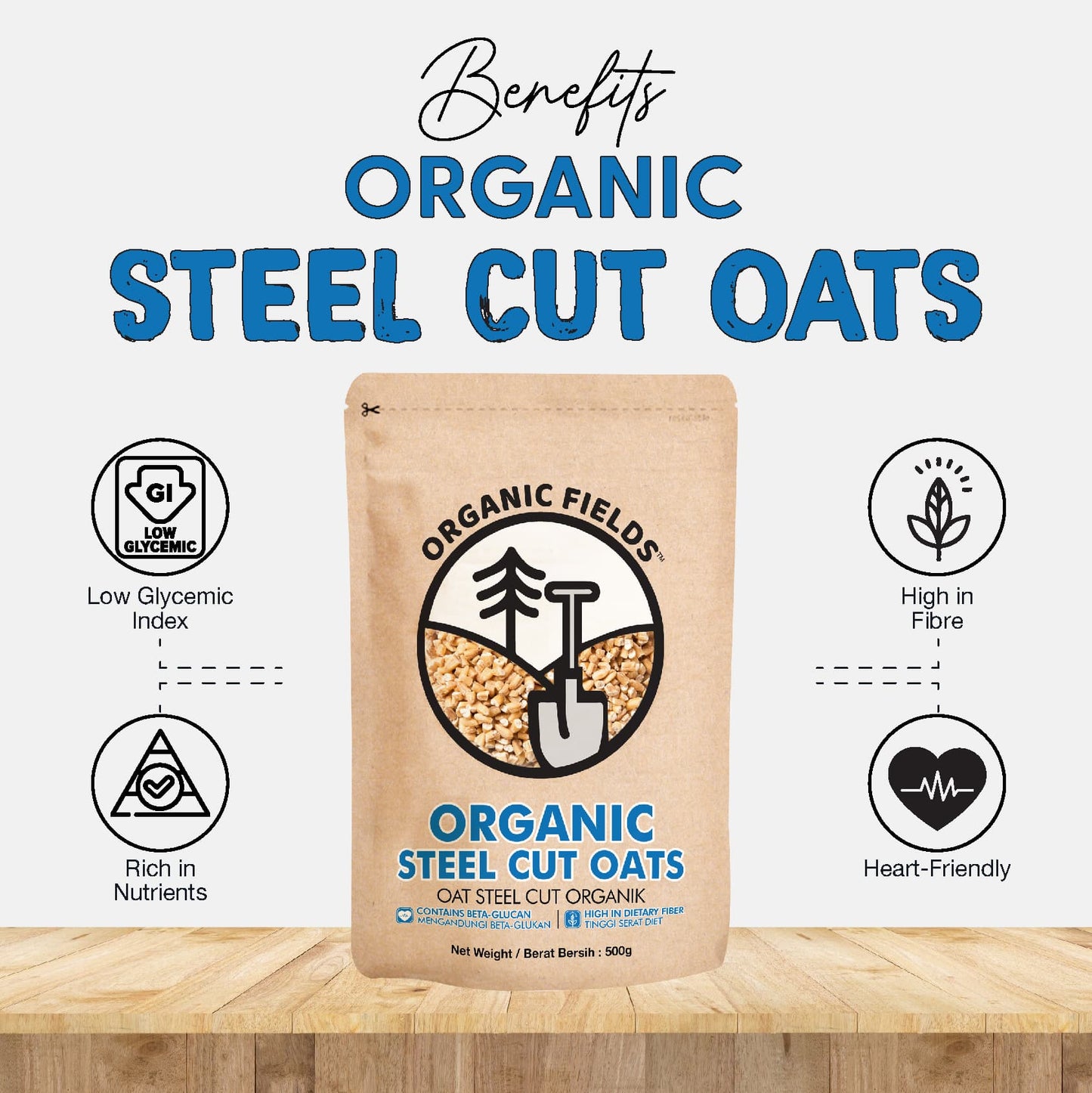 ORGANIC FIELDS Organic Steel Cut Oat 500g