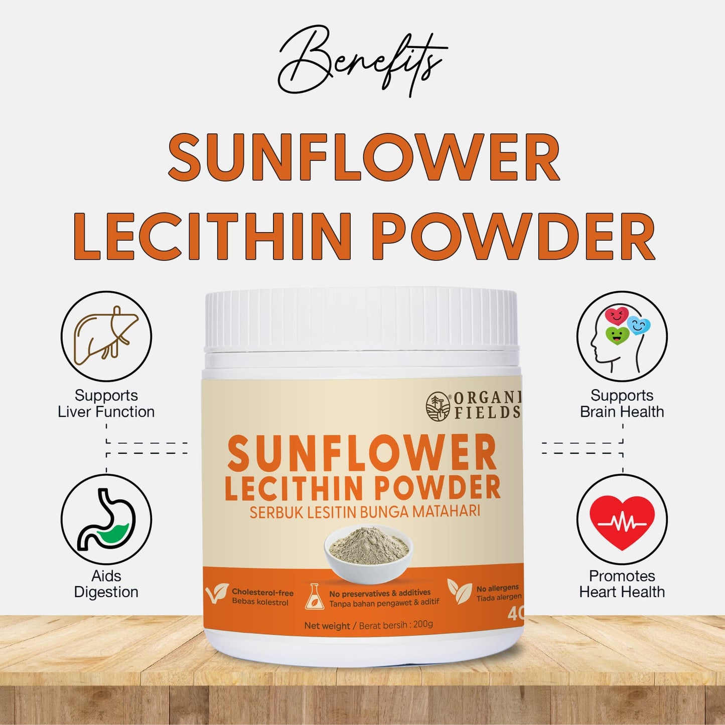 ORGANIC FIELDS Sunflower Lecithin Powder 200g