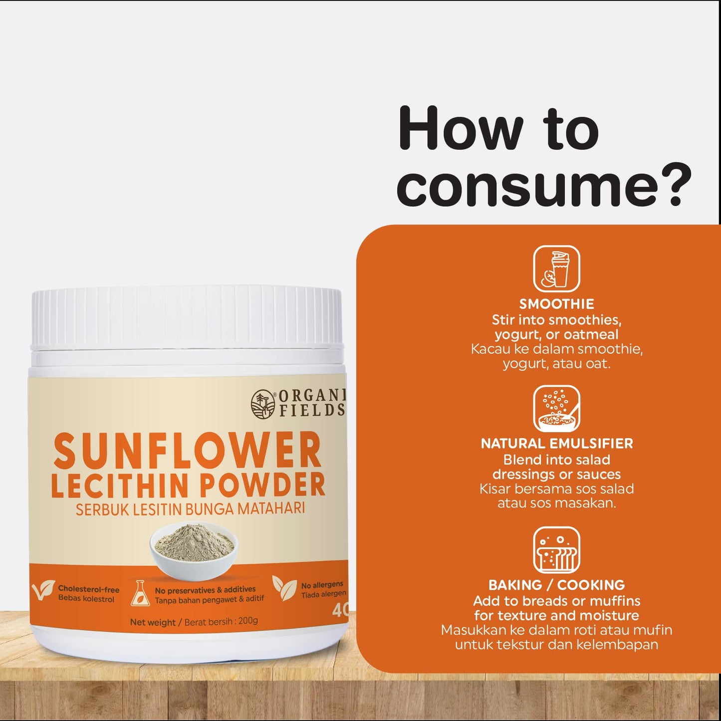 ORGANIC FIELDS Sunflower Lecithin Powder 200g
