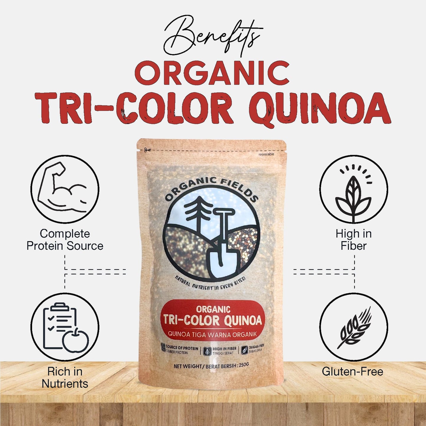 ORGANIC FIELDS Organic Tri-Colour Quinoa 250g