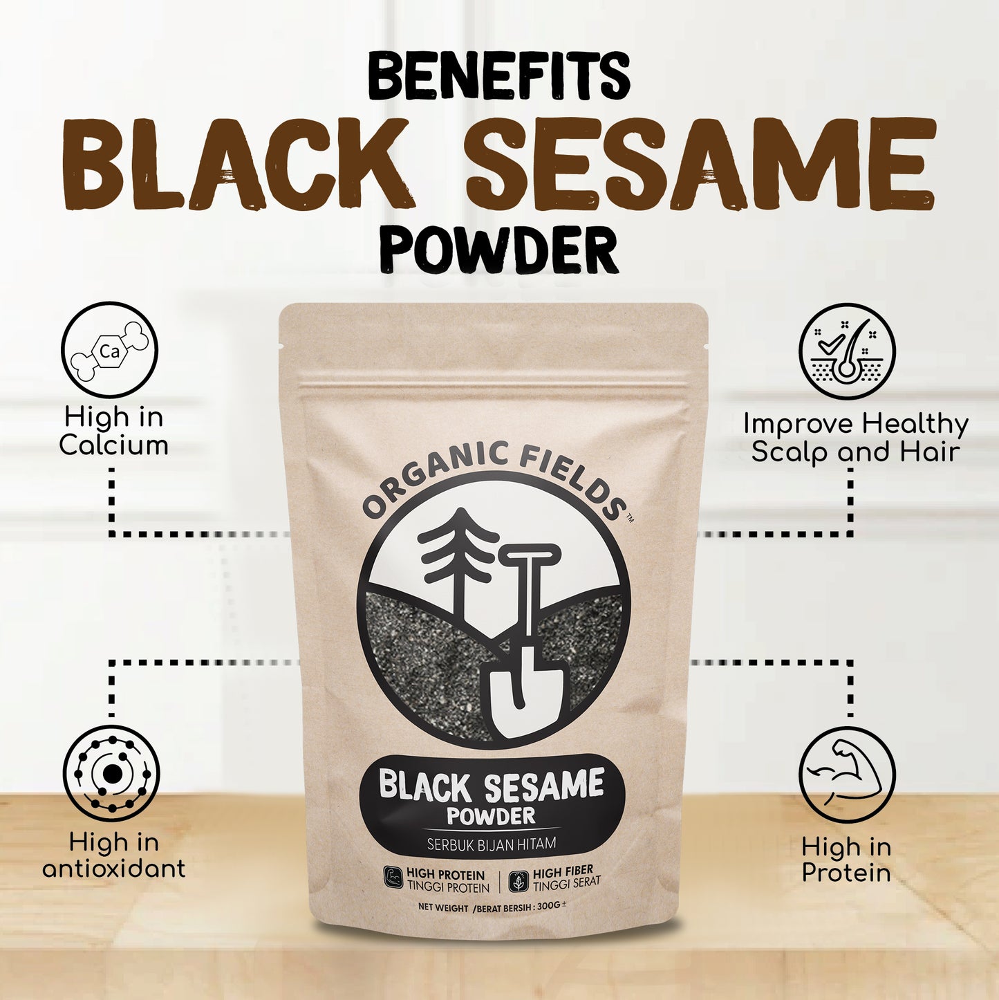 ORGANIC FIELDS Natural Black Sesame Powder 300g