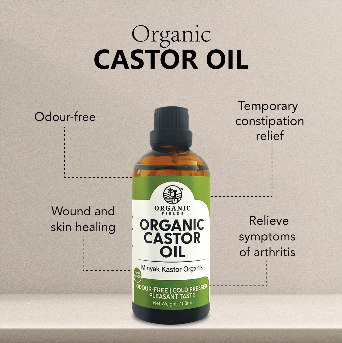 ORGANIC FIELDS Organic Castor Oil 100ml