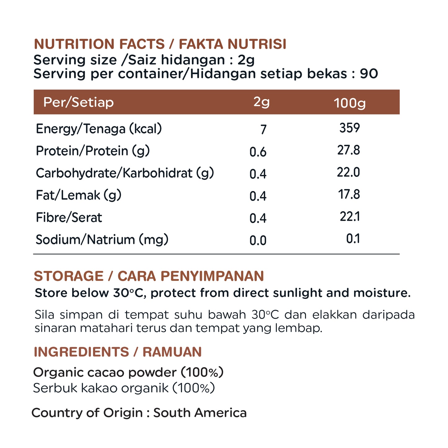 Organic Cacao Powder 180gm