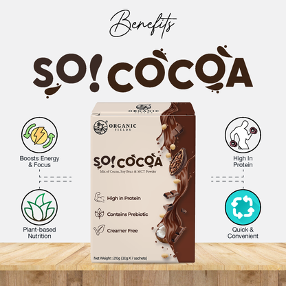 Organic Fields So! CoCoa 30g x 7 Sachet | High in Protein | Contains Prebiotic | Creamer Free