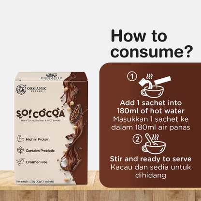Organic Fields So! CoCoa 30g x 7 Sachet | High in Protein | Contains Prebiotic | Creamer Free