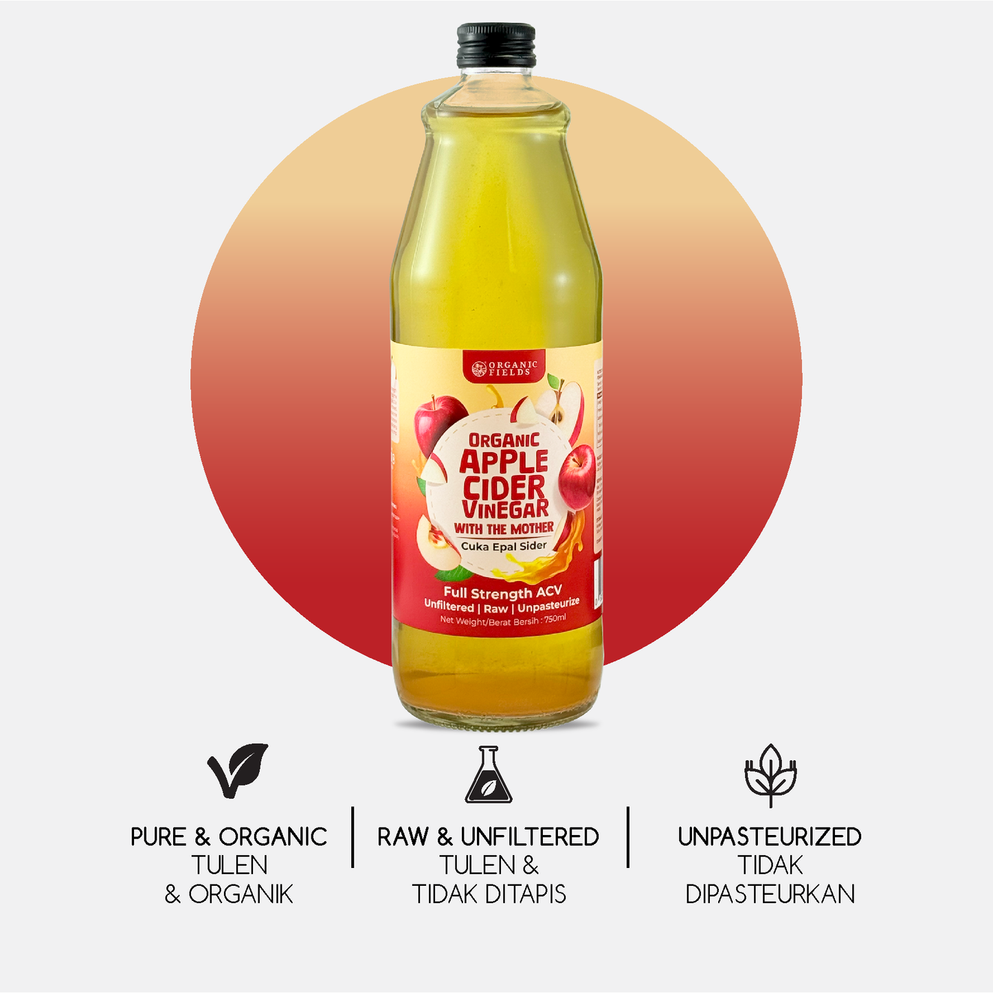 ORGANIC FIELDS Organic Apple Cider Vinegar with The Mother 750ml