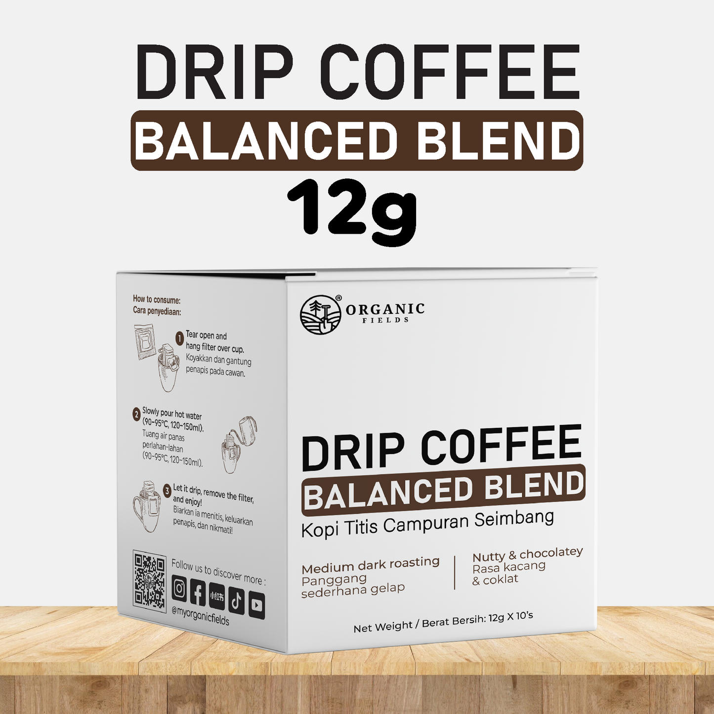 ORGANIC FIELDS DRIP COFFEE BALANCED BLEND 12g x 10’s