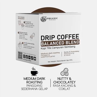 ORGANIC FIELDS DRIP COFFEE BALANCED BLEND 12g x 10’s
