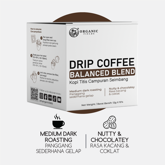 ORGANIC FIELDS DRIP COFFEE BALANCED BLEND 12g x 10’s