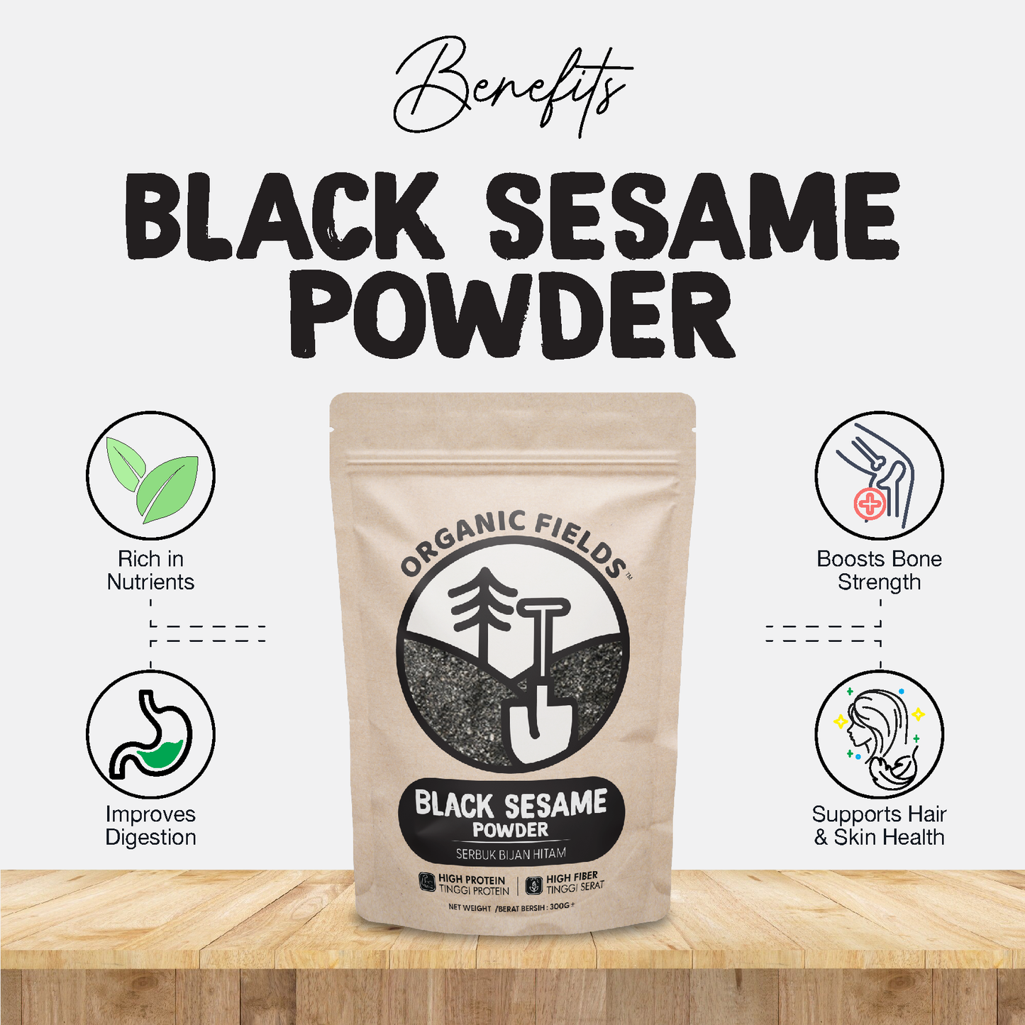 ORGANIC FIELDS Natural Black Sesame Powder 300g