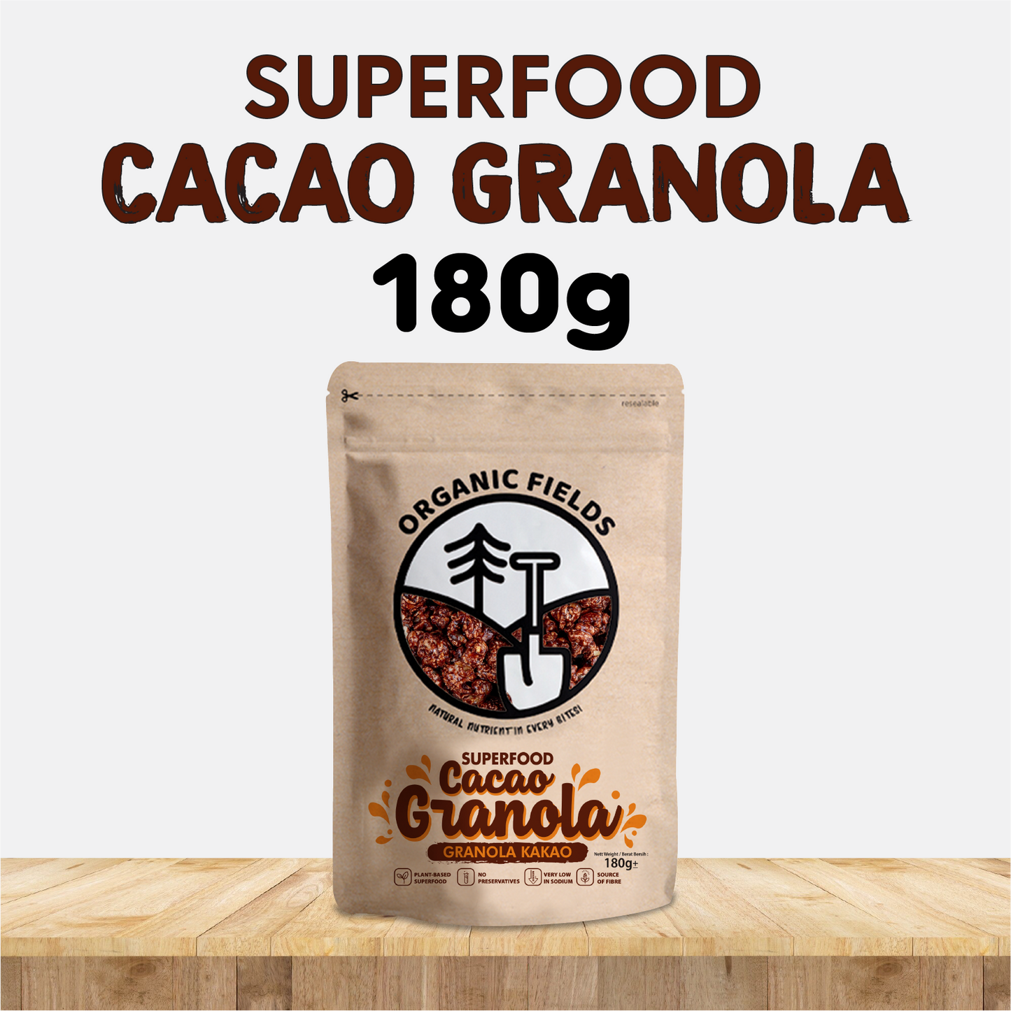 ORGANIC FIELDS Cacao Granola 180g
