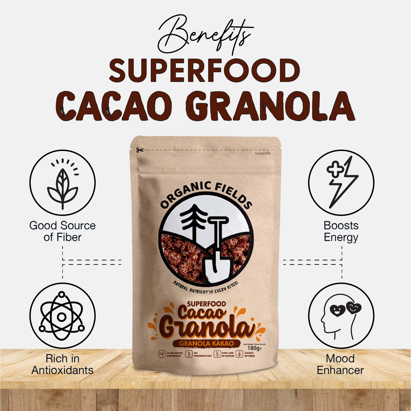 ORGANIC FIELDS Cacao Granola 180g