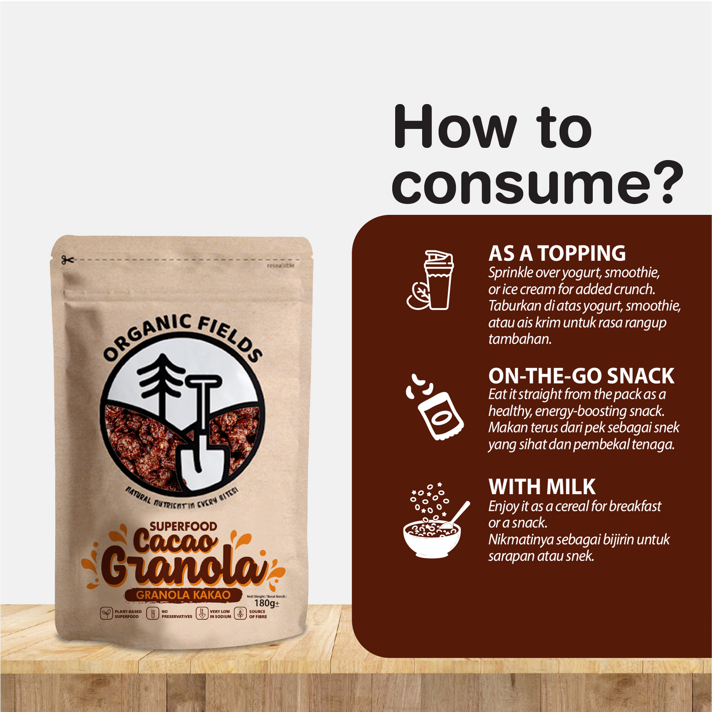 ORGANIC FIELDS Cacao Granola 180g