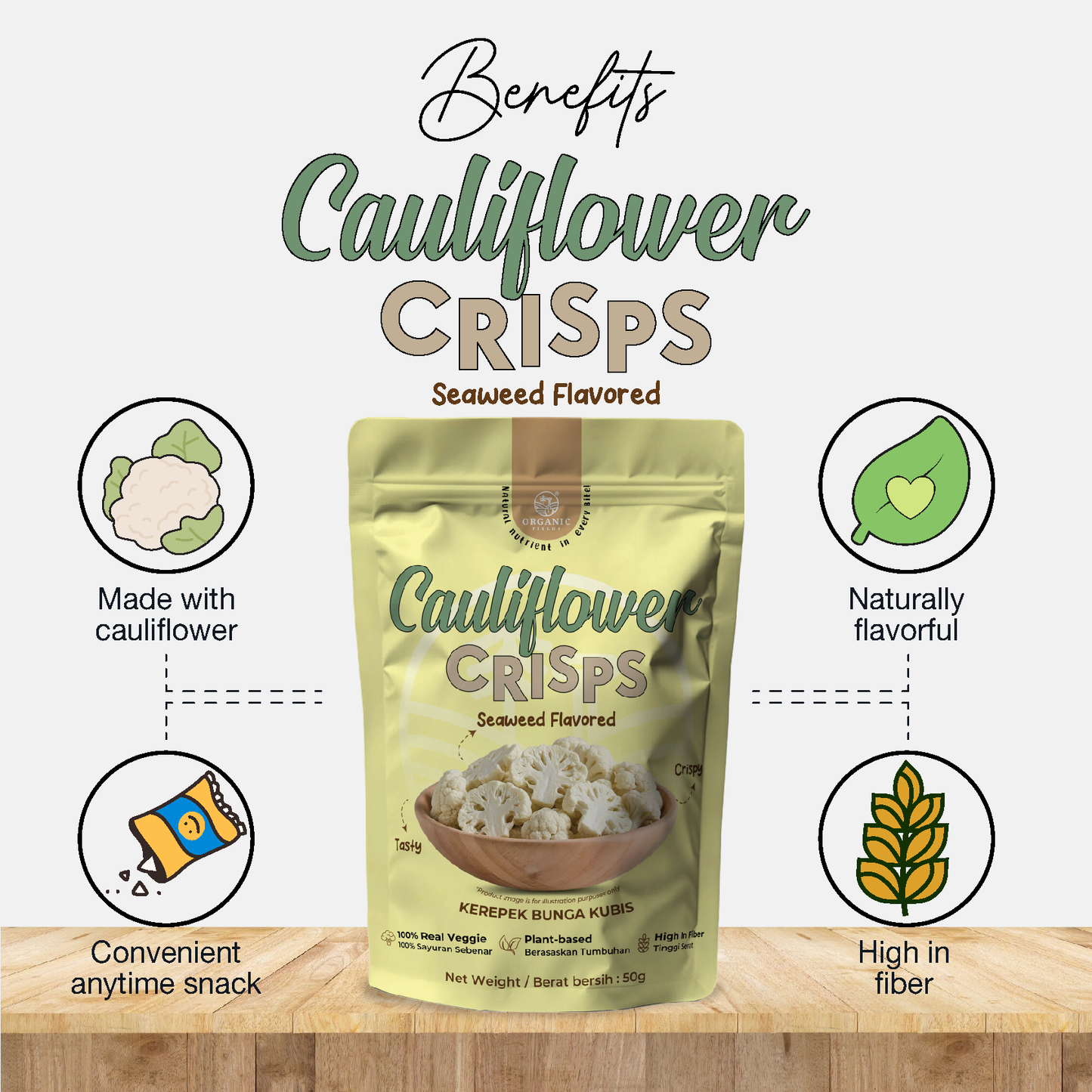 ORGANIC FIELDS Cauliflower Crisps with Seaweed Flavoured 50g