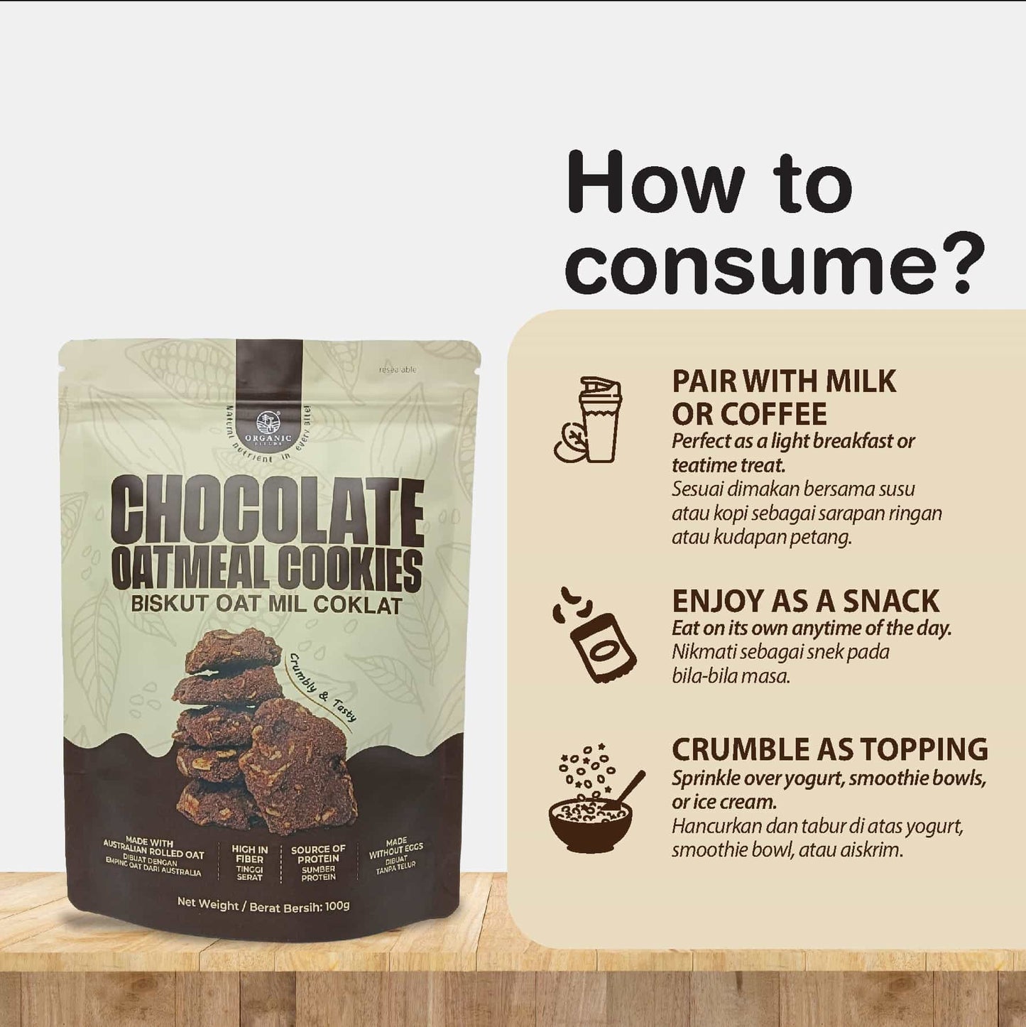 ORGANIC FIELDS Chocolate Oatmeal Cookies 100g