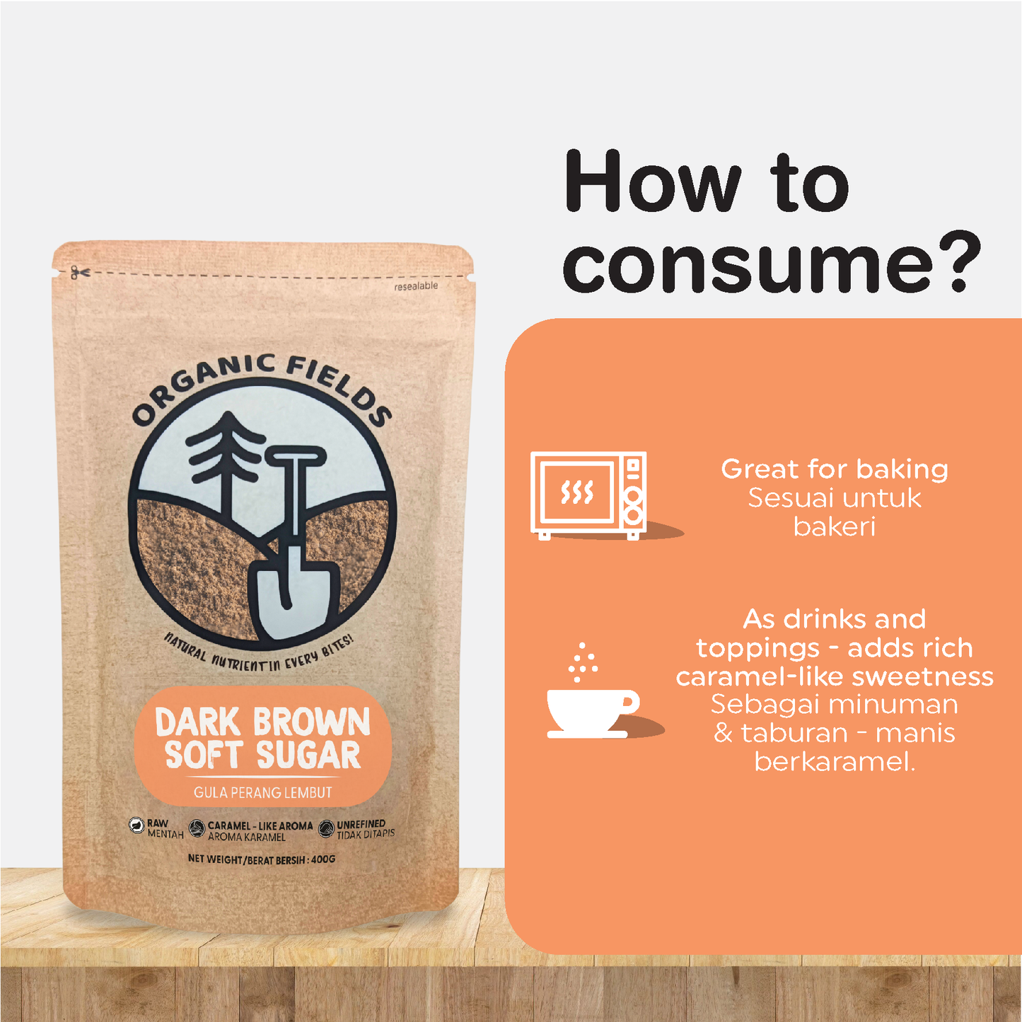 ORGANIC FIELDS Dark Brown Soft Sugar 400g