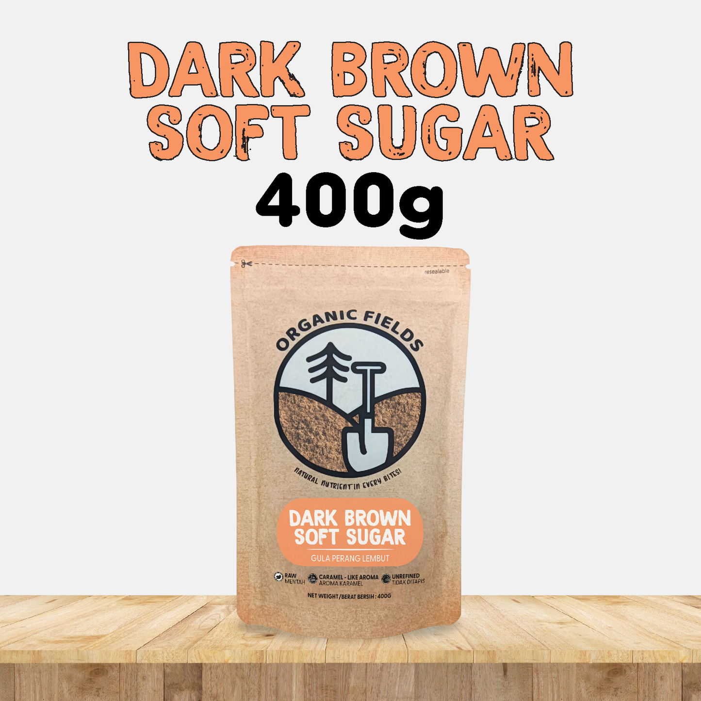 ORGANIC FIELDS Dark Brown Soft Sugar 400g