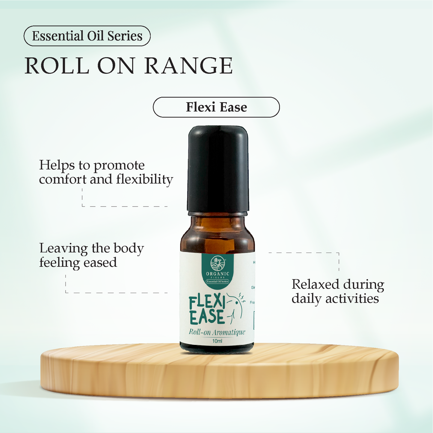 ORGANIC FIELDS FLEXI EASE ROLL ON AROMATIQUE ESSENTIAL OIL 10ML