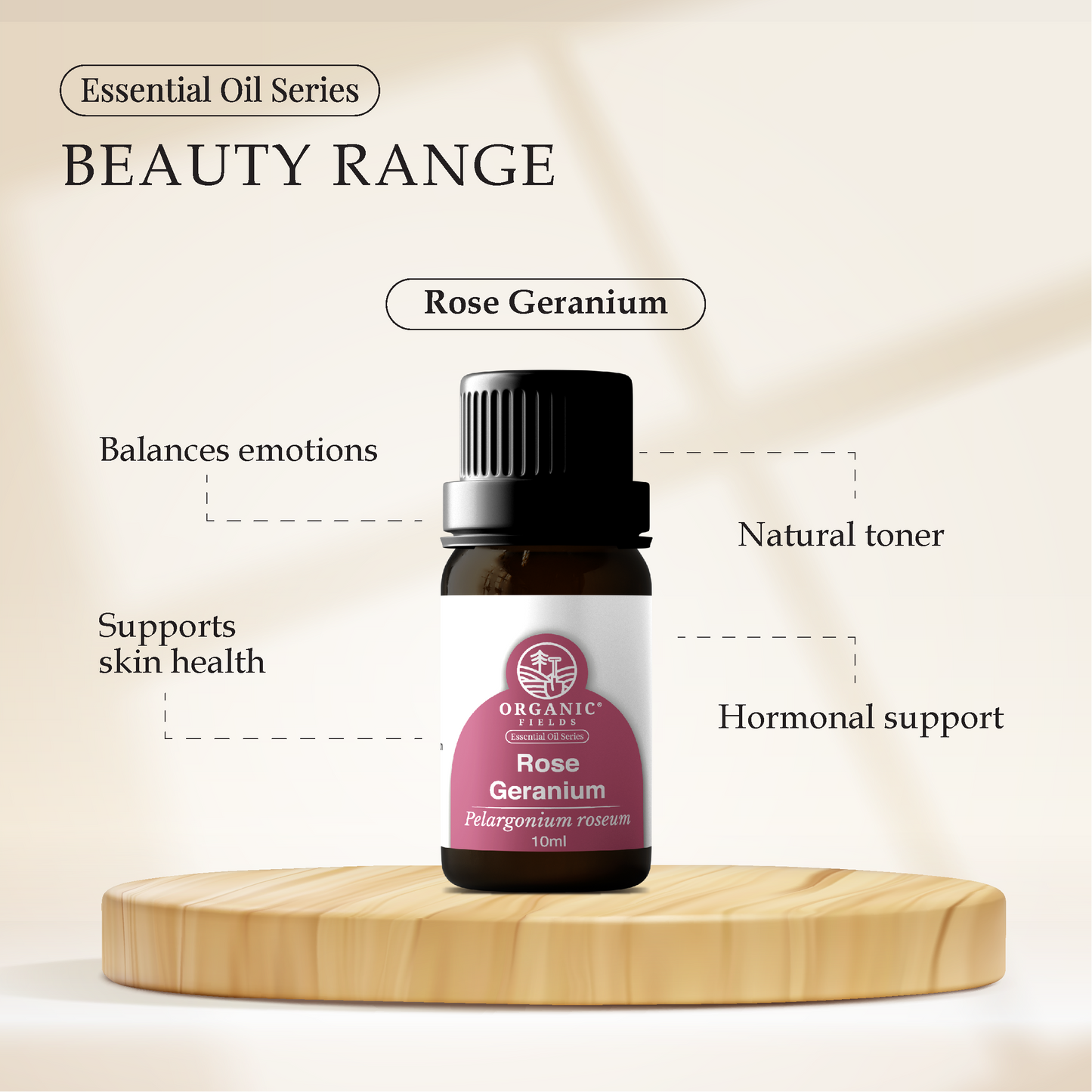 ORGANIC FIELDS ROSE GERANIUM ESSENTIAL OIL 10ML