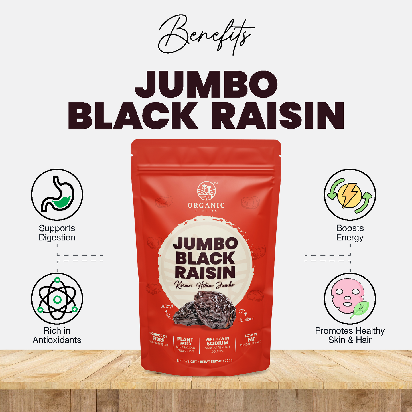 ORGANIC FIELDS USA California Jumbo Black Raisin 250g