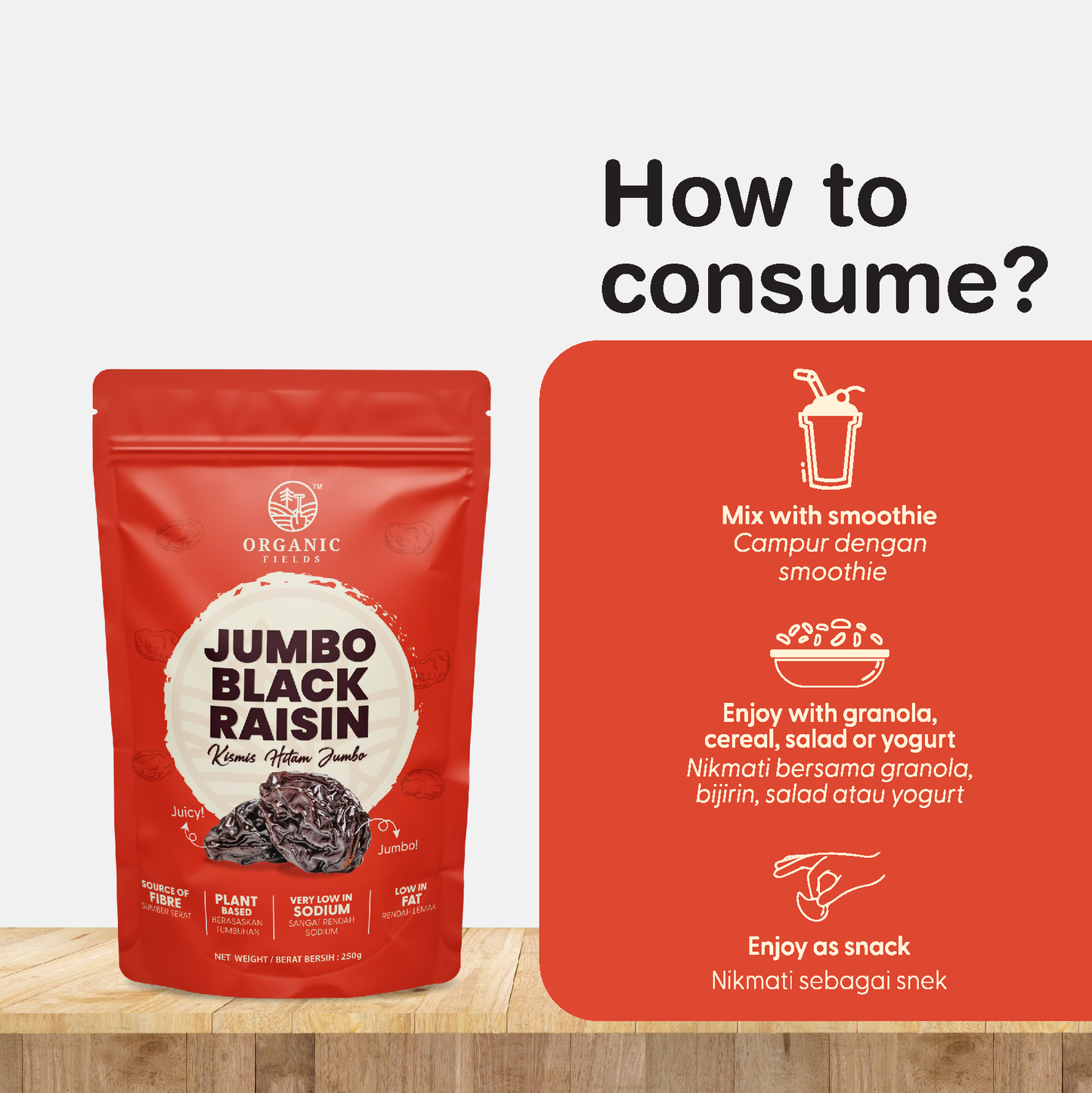 ORGANIC FIELDS USA California Jumbo Black Raisin 250g