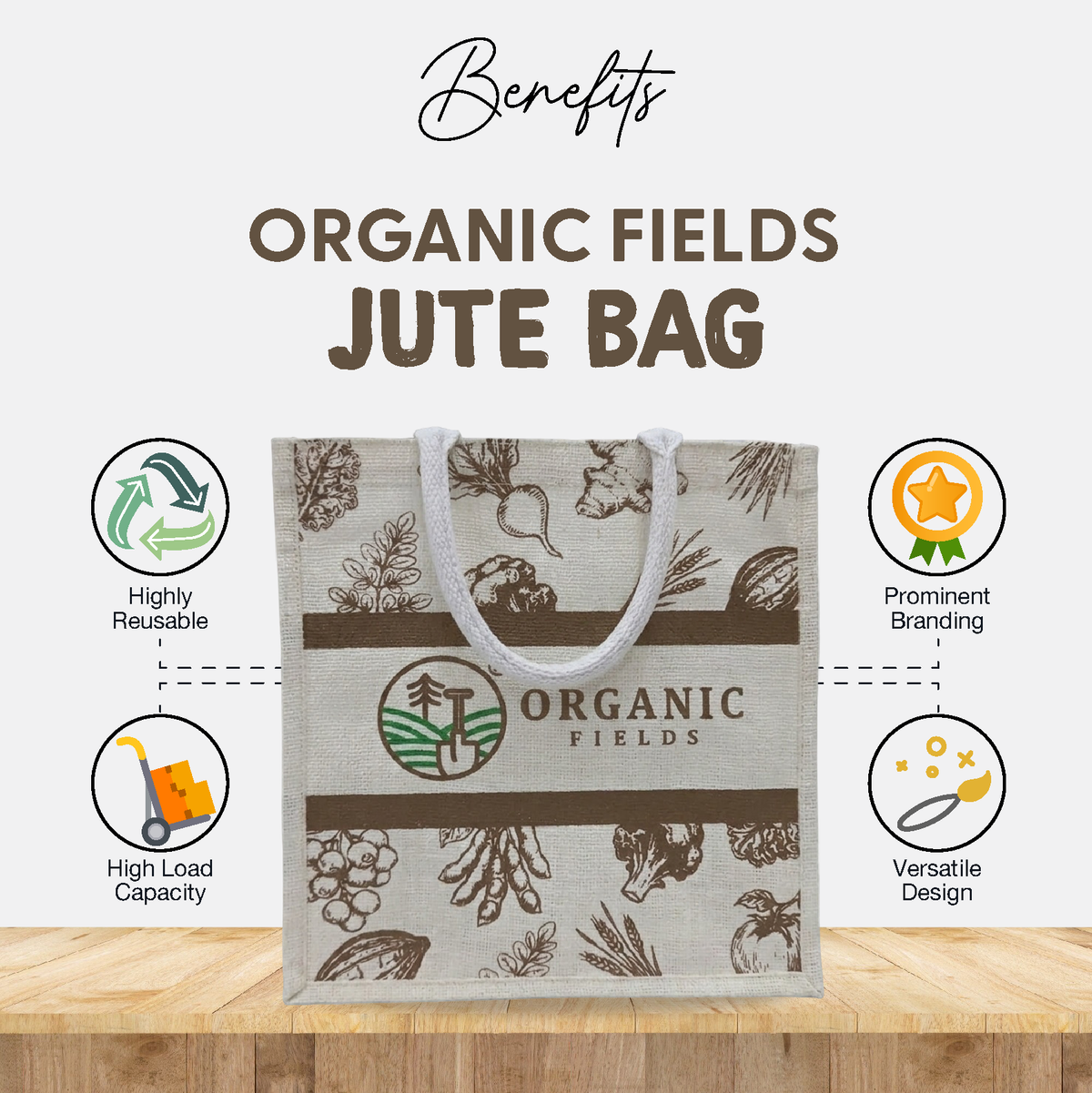 ORGANIC FIELDS JUTE BAG – Reusable Eco-Friendly Shopping Bag
