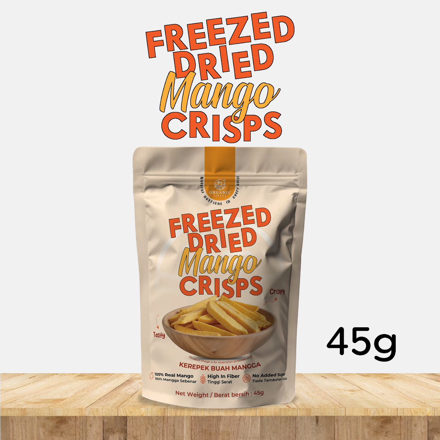 ORGANIC FIELDS Freezed-Dried Mango Crisps 45g