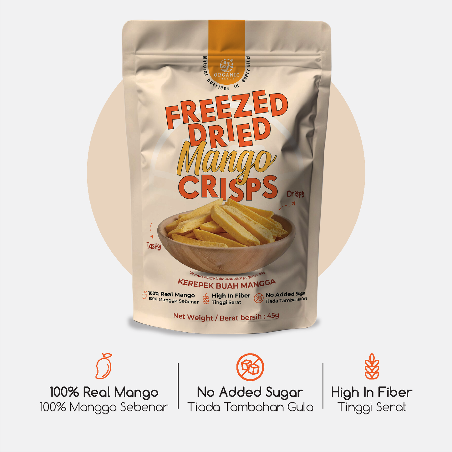ORGANIC FIELDS Freezed-Dried Mango Crisps 45g