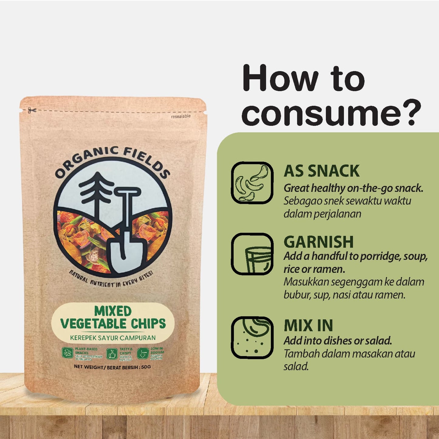 Buy 1 Free 1 | (Short Expiry: May 2026) ORGANIC FIELDS Mix Vegetable Chips 50g