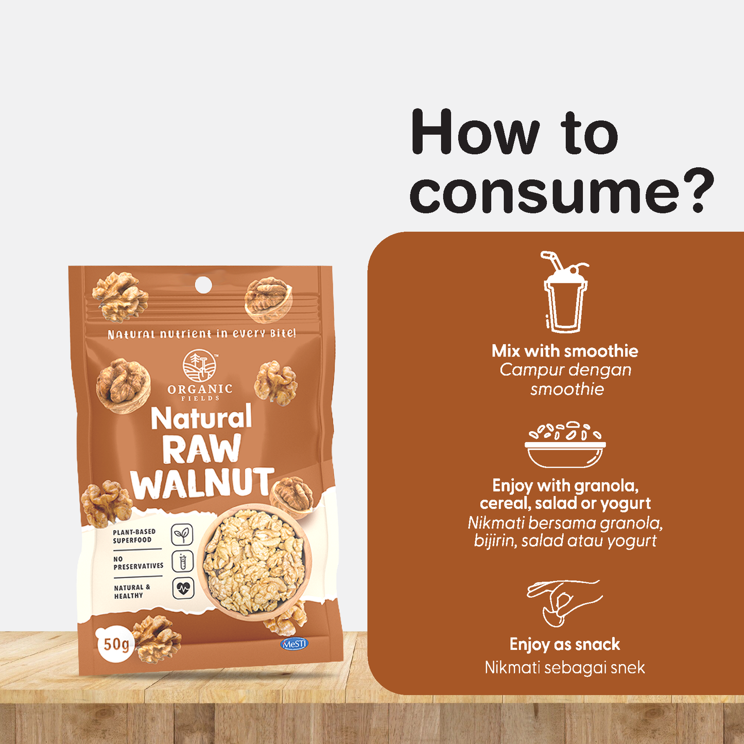 ORGANIC FIELDS Natural Raw Walnut