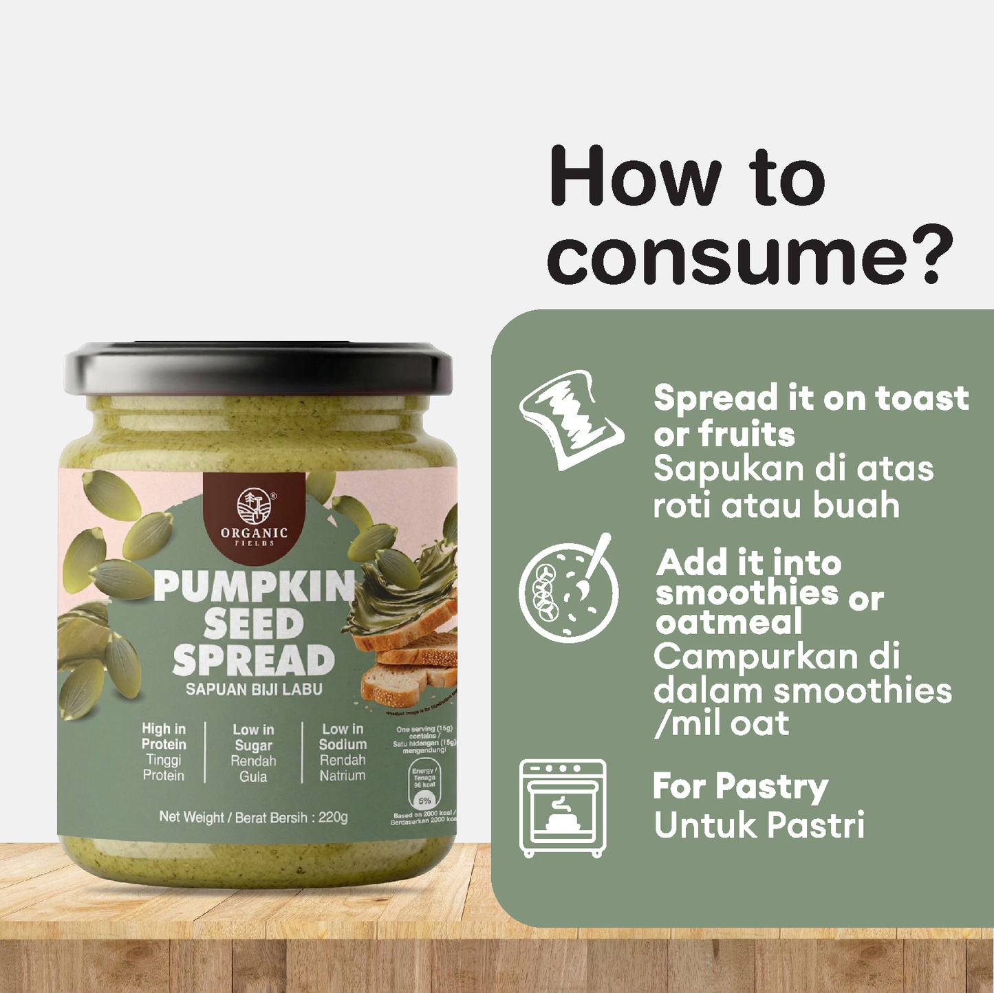 ORGANIC FIELDS Pumpkin Seed Spread 220g | High protein | Low Sodium | Low Sugar