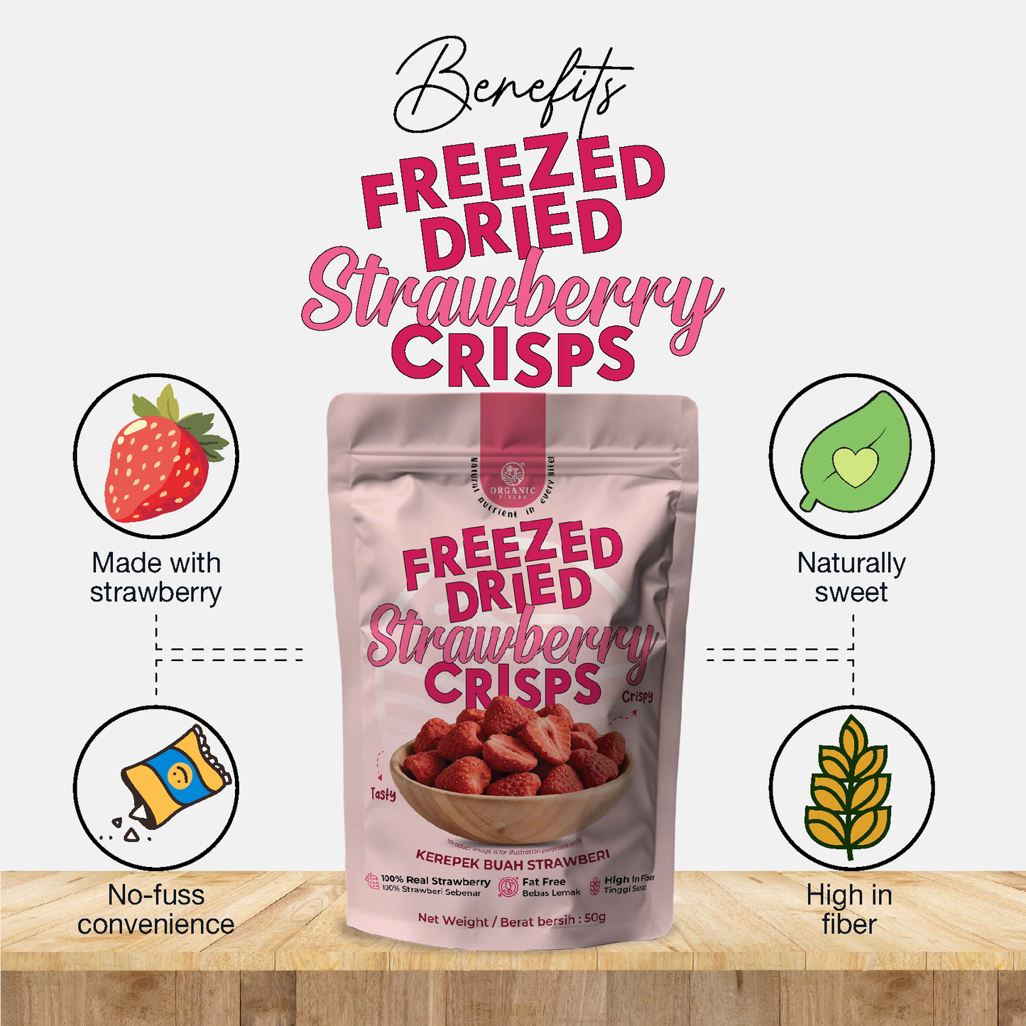 ORGANIC FIELDS Freezed-Dried Strawberry Crisps 50g