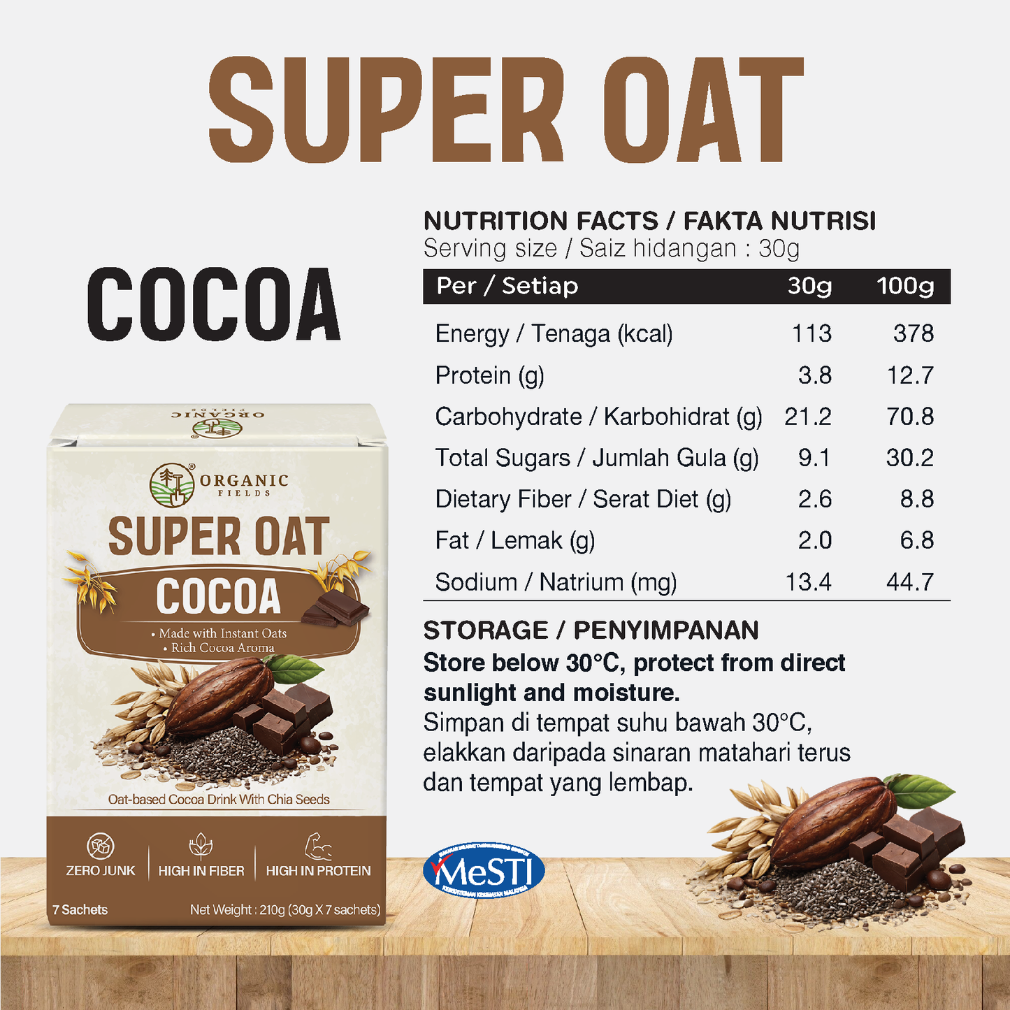 Super Oat Cocoa / Coffee  | Plant-Based Protein | High in Dietary Fiber (210g)