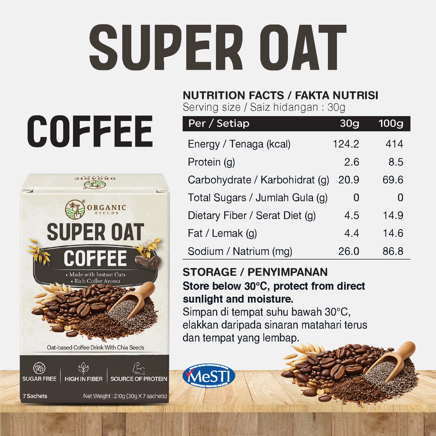 Super Oat Cocoa / Coffee  | Plant-Based Protein | High in Dietary Fiber (210g)