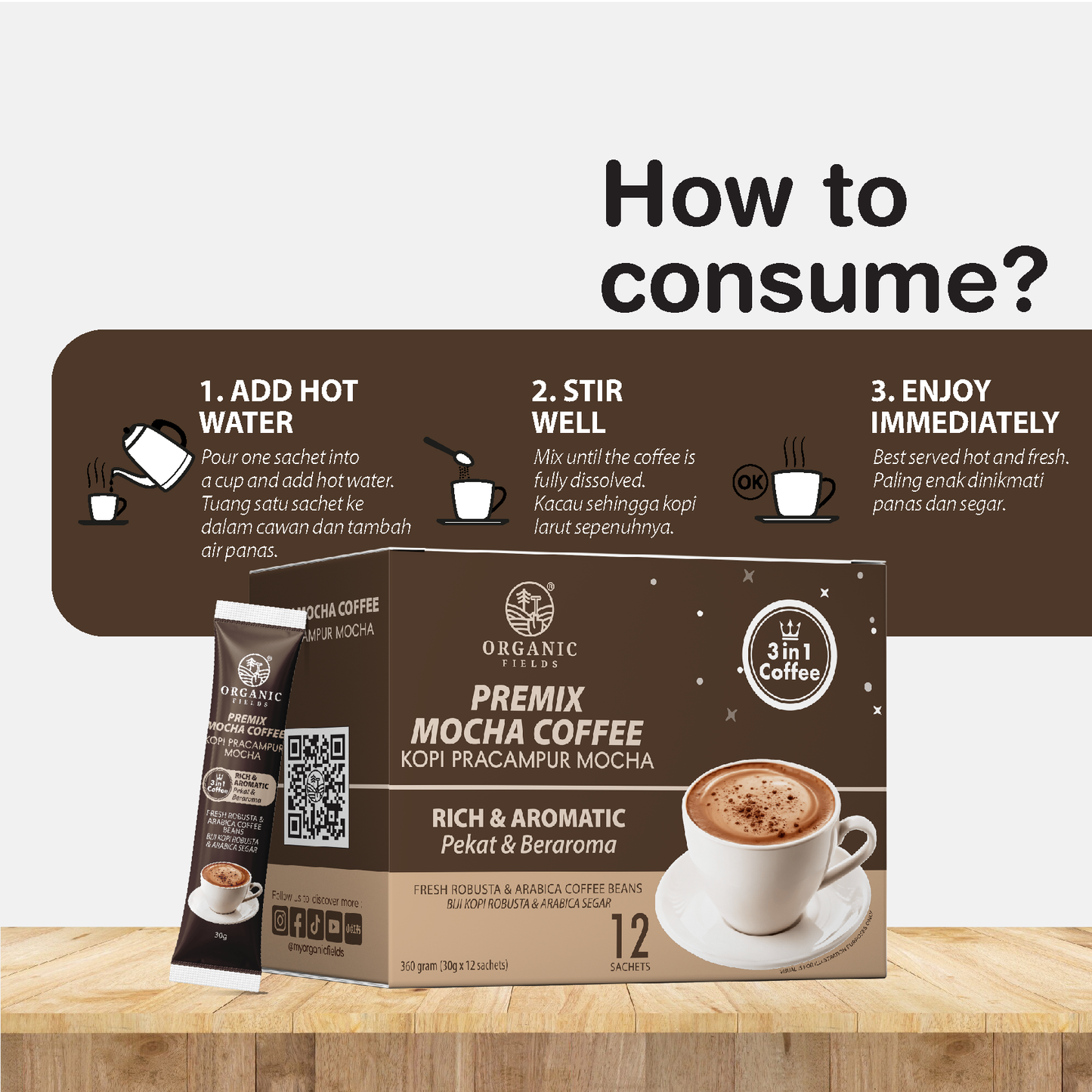 ORGANIC FIELDS Mocha Premix Coffee 360g (30g x 12 sachet）