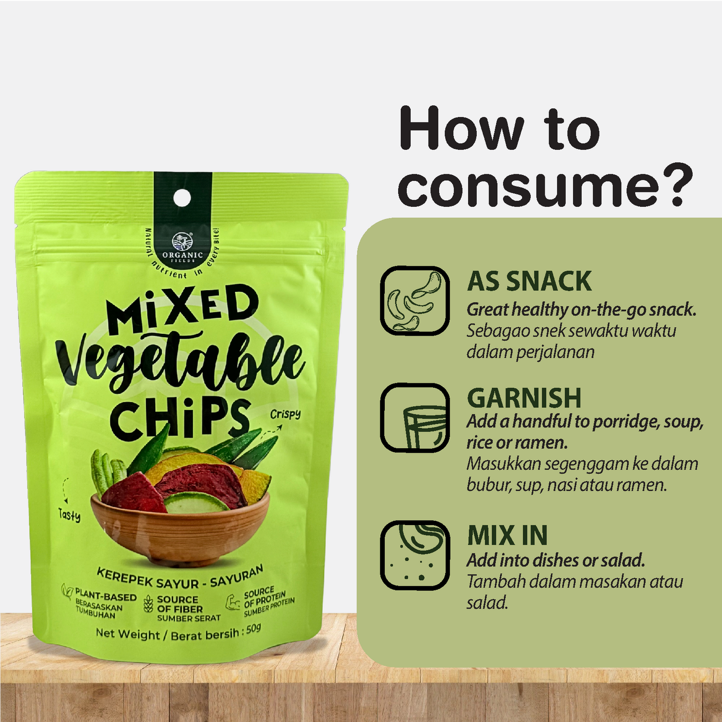 Buy 1 Free 1 | (Short Expiry: 10/ 2026) ORGANIC FIELDS Mix Vegetable Chips 50g