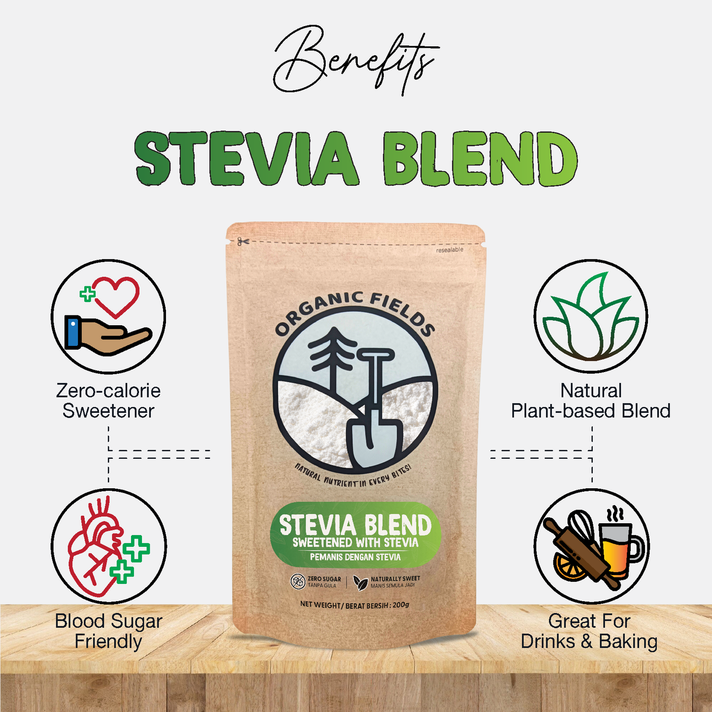 ORGANIC FIELDS Organic Stevia Blend 200g