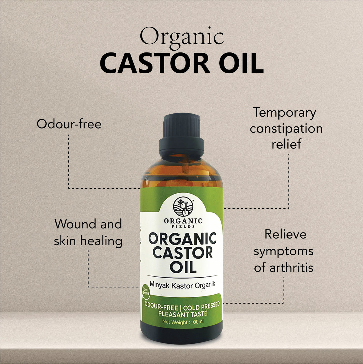 ORGANIC FIELDS Organic Castor Oil 100ml