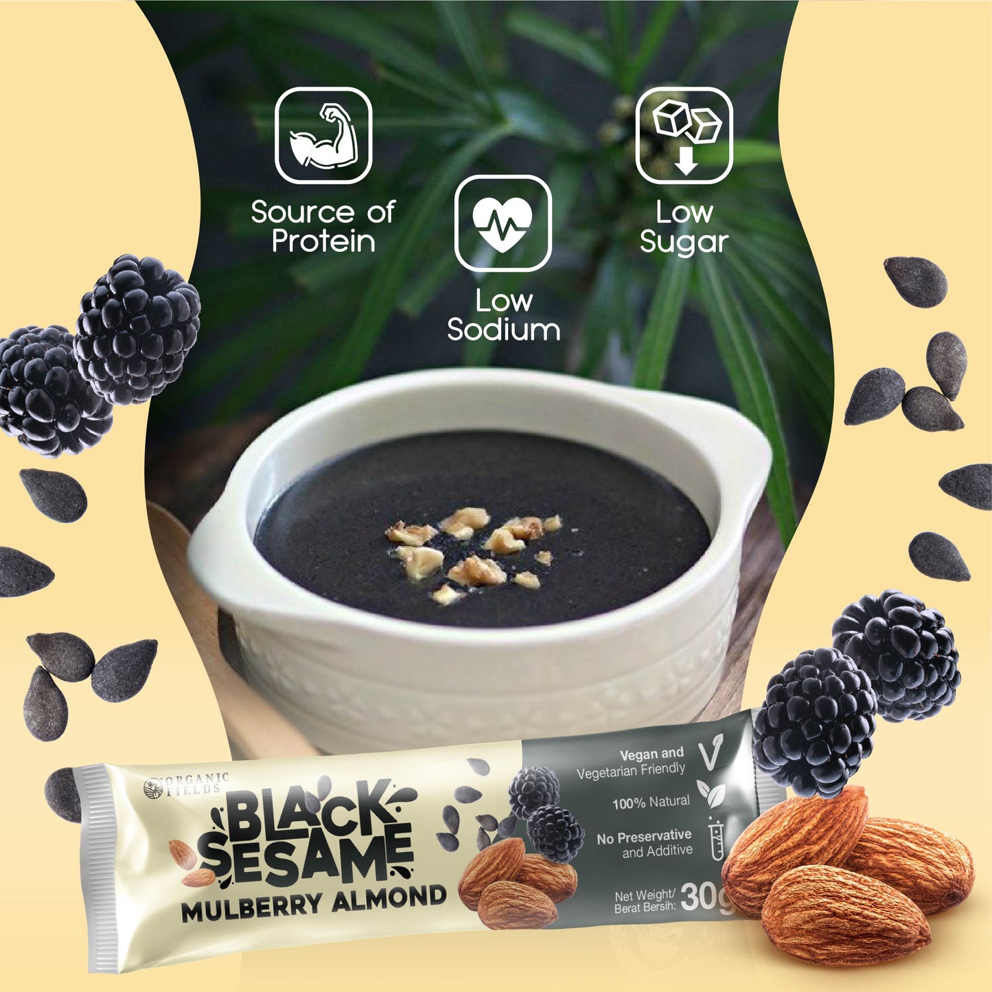 ORGANIC FIELDS Black Sesame Mulberry Almond Powder 210gm