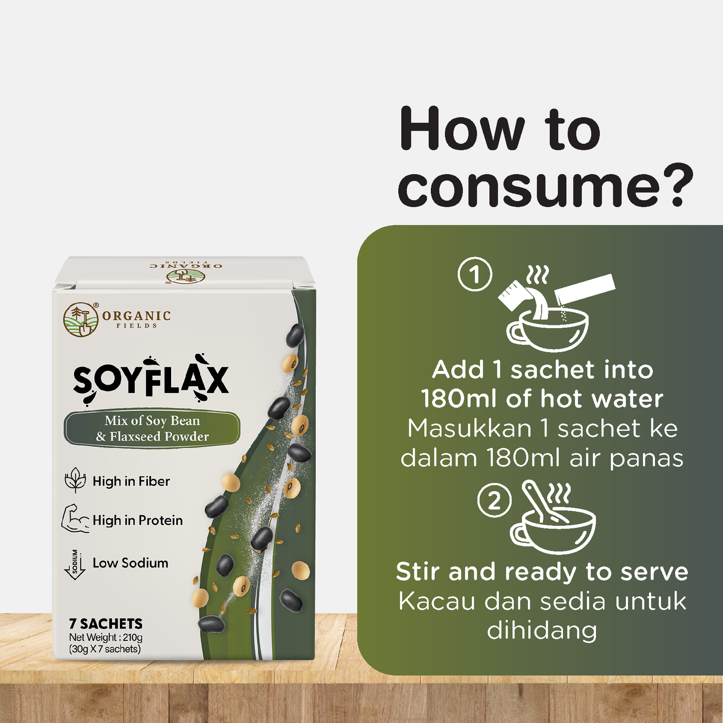 Organic Fields SoyFlax 30g x 7 Sachet | Source of Prebiotic Fiber | Supports Gut Health | No Added Sugar